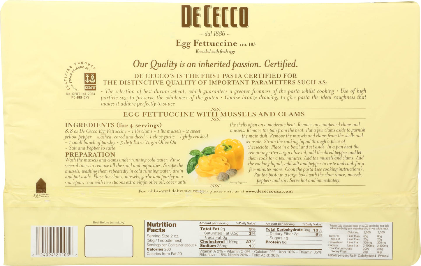 De Cecco Pasta Fettuccine Egg Noodles, 8.8 oz