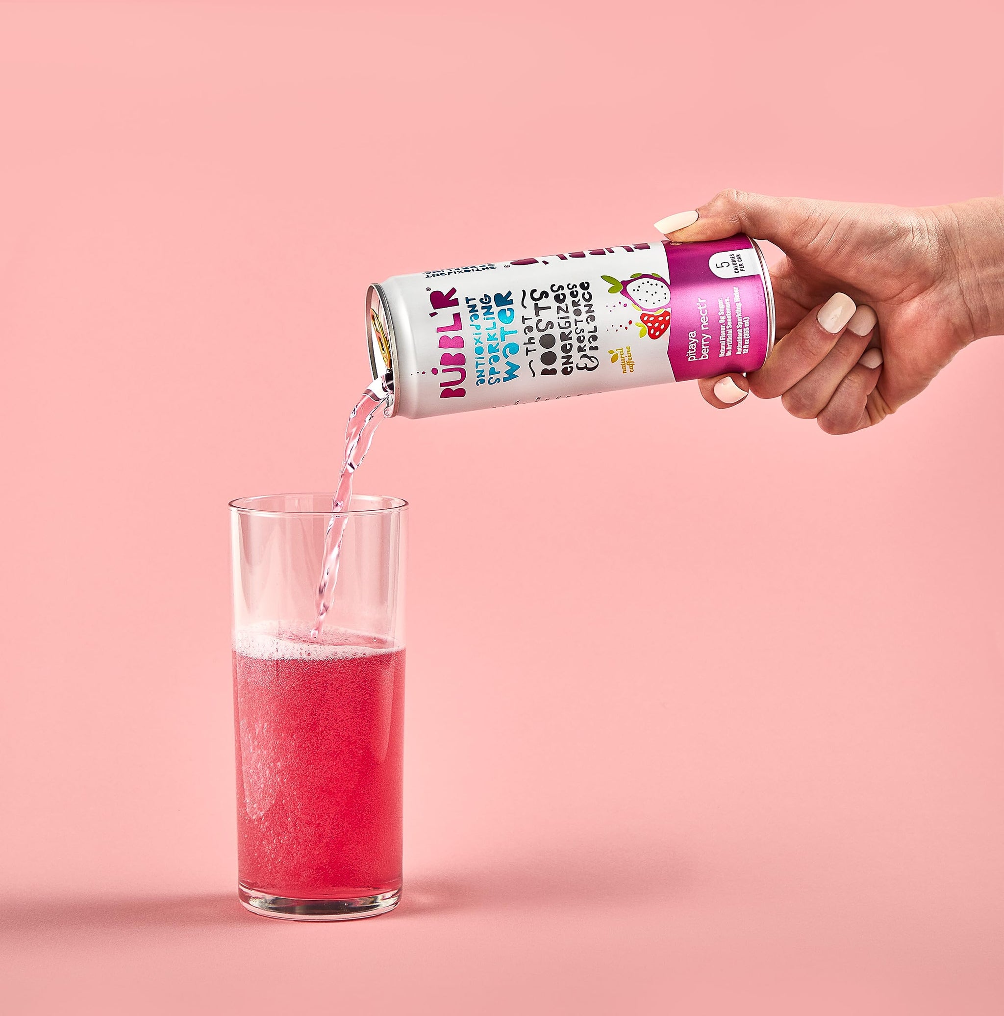 BUBBL'R pitaya berry nect'r, Antioxidant Sparkling Water with Natural Caffeine, 0g Sugar, Gluten Free, All Natural Flavors, 12 Fl Oz Cans, 12 Count