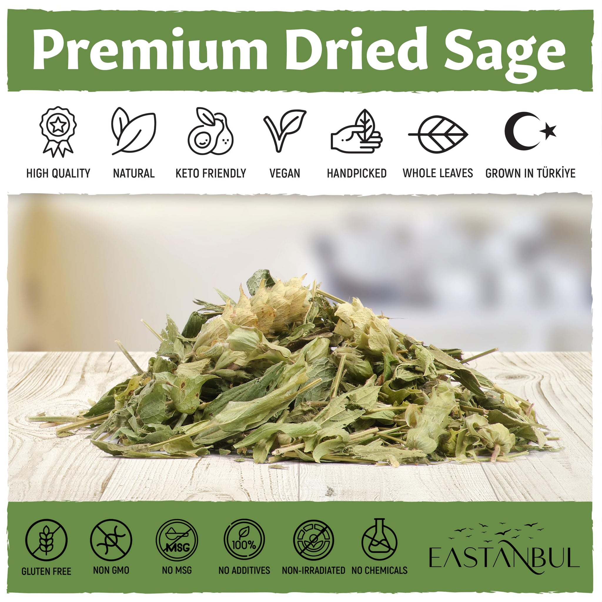 Eastanbul Sage Leaves, 1.41oz, Dried Sage Leaf, Salvia Tea, Loose Leaf Herbal Tea, Te de Salvia, Perfect for Cooking, Caffeine-Free, Natural, Vegan