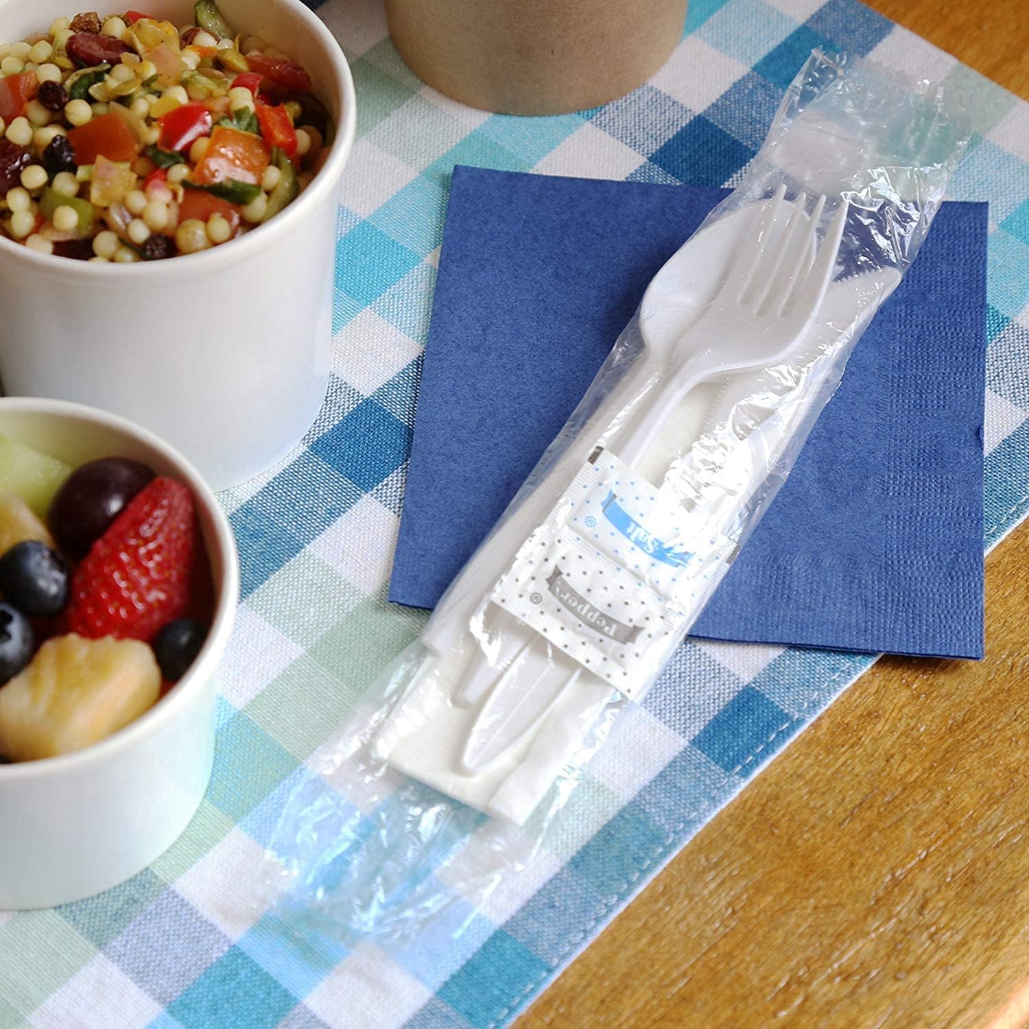250 Plastic Cutlery Packets - Knife Fork Spoon Napkin Salt Pepper Sets | White Silverware Individually Wrapped, Bulk Disposable To Go Utensil Kits