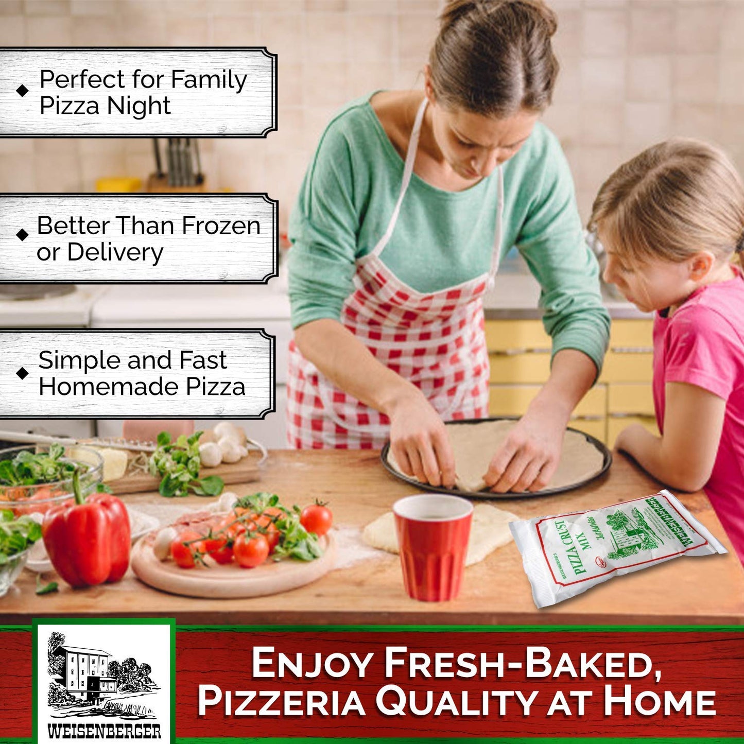 Weisenberger Pizza Crust Mix, 6.5 Ounce - Premade Pizza Dough Flour for Homemade Pizza, Breadsticks, Flatbread, or Calzones - 3 pack