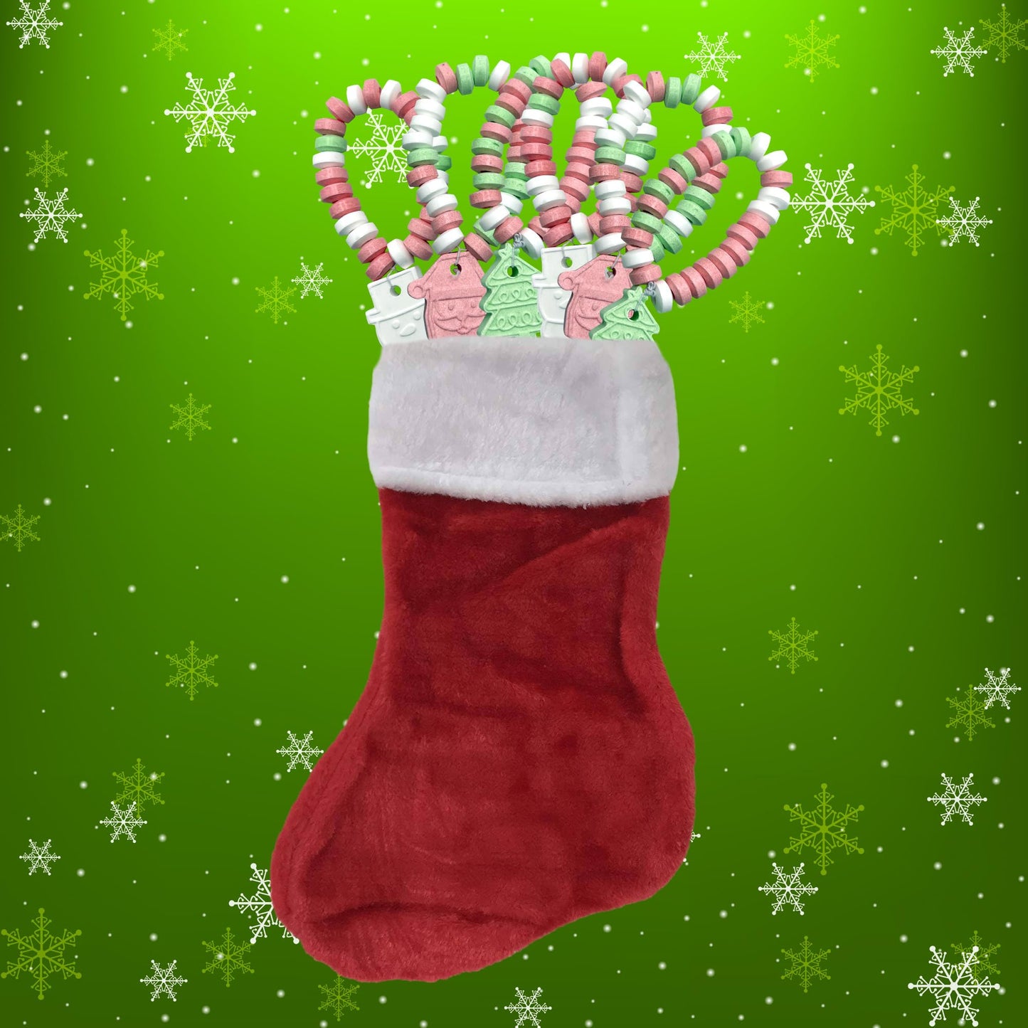 Christmas Candy Bracelets - Holiday Themed Candy for Kids - Bulk 24 Count Individually Wrapped Santa, Snowman, Christmas Tree Bracelets - Stocking