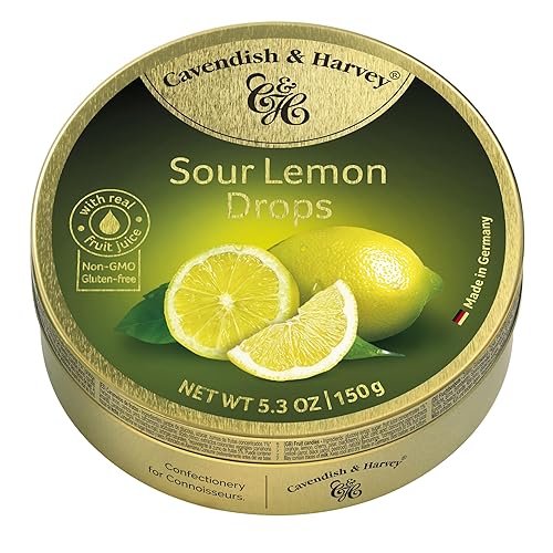 Cavendish & Harvey | Sour Lemon Hard Candy Drops | 5.3 Ounce Tin - 12 Pack