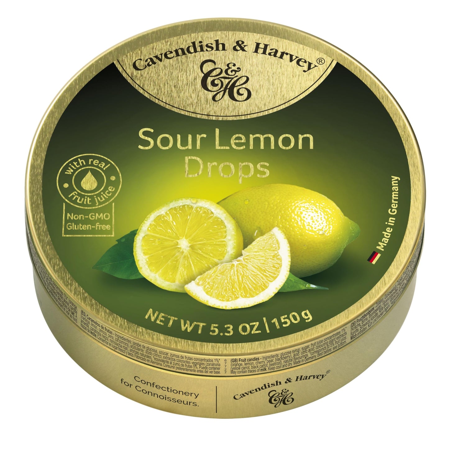 Cavendish & Harvey | Sour Lemon Hard Candy Drops | 5.3 Ounce Tin