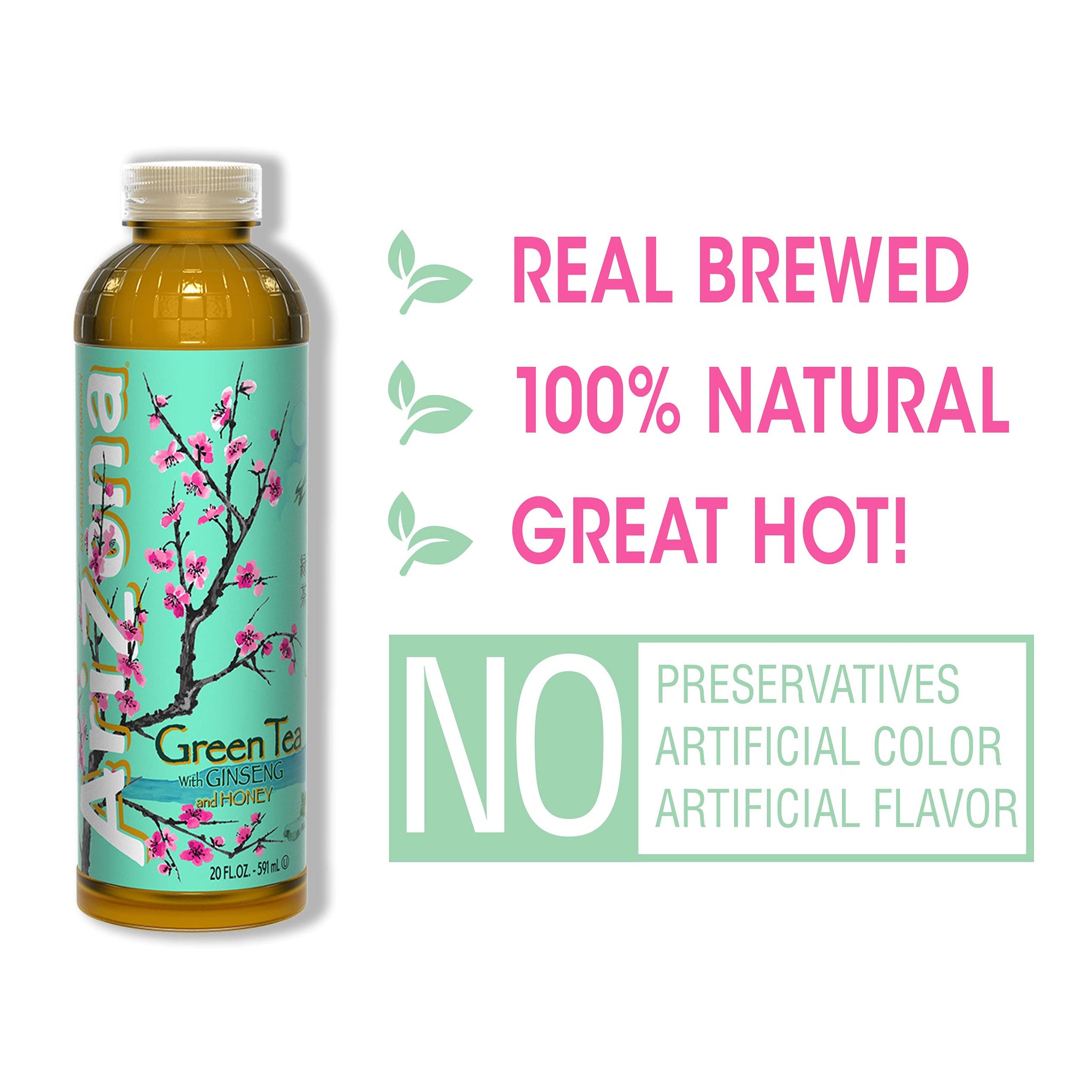 AriZona Green Tea with Ginseng and Honey, 20 Fl Oz (Pack of 24)