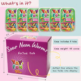 Halal Sour Neon Gummy Worms | 6 Pack Bundle (6x7 oz Tubs) | Chewy Sour Neon Color Worms | Resealable Tubs in Bulk with Display Box | Halal Bulk Sour