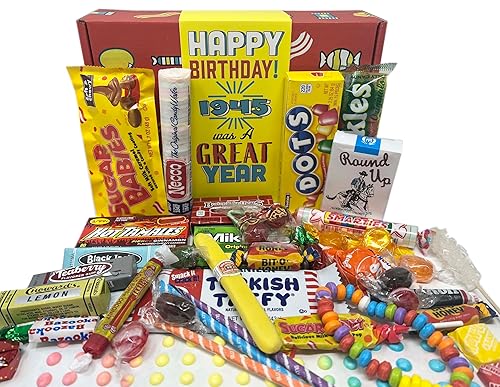 RETRO CANDY YUM ~ 81st Birthday Nostalgic Candy Gift Basket Box Assortment from Childhood Memories for Woman or Man Born 1945 jr