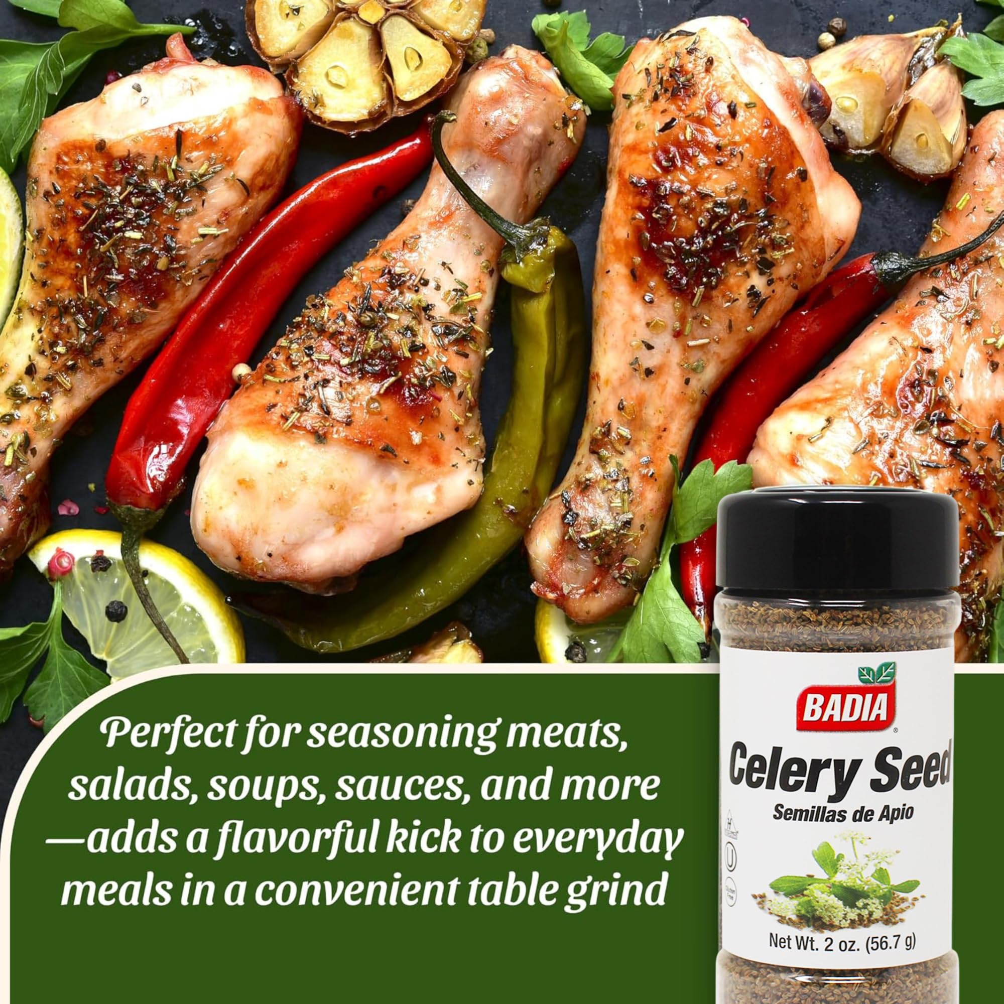 Badia Celery Seed, 2 oz - Aromatic Whole Seeds for Pickling, Salads, Dressings, Soups & Seafood Seasoning