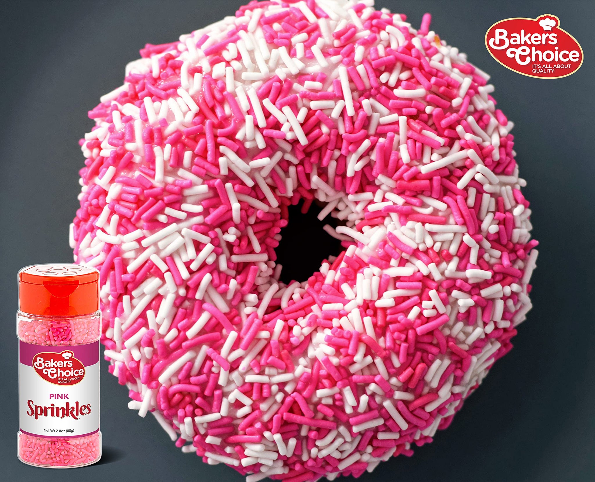 Bakers Choice Pink Sprinkles for Baking - Jimmies Sprinkles for Ice Cream Toppings - Dairy Free, Kosher 2.8 oz