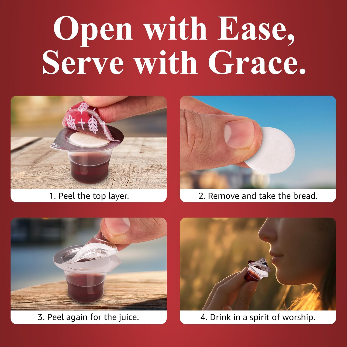 Prefilled Communion Cup and Wafer Set - Box of 30 Bread and Grape Juice for Holy Communion