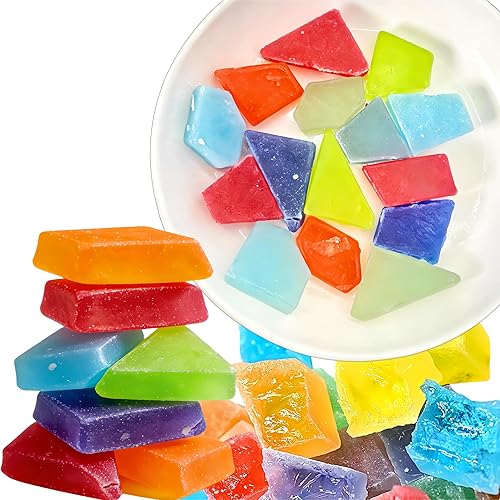 Rainbow Edible Gem Candies 8.8oz - Irregularly Shaped Japanese Amber Sugar Clusters, Vegan Gluten-Free ASMR Crispy Chewy Treats, Individually Wrapped