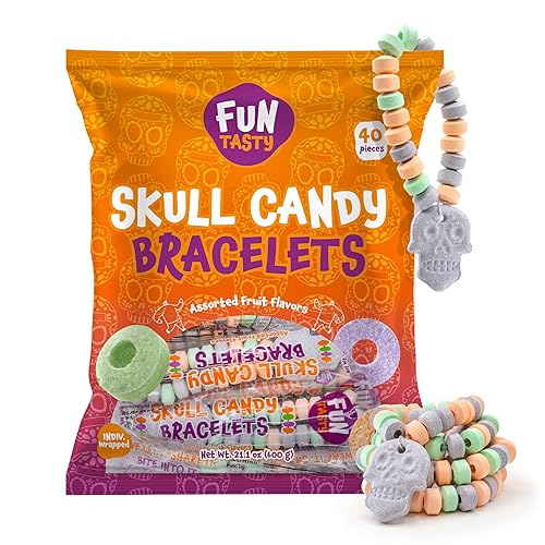Skull Candy Bracelets - 40 Count - Candy Bracelets Individually Wrapped - Fun Candies for Goodie Bags and Classroom Rewards - Party Favors by Funtasty