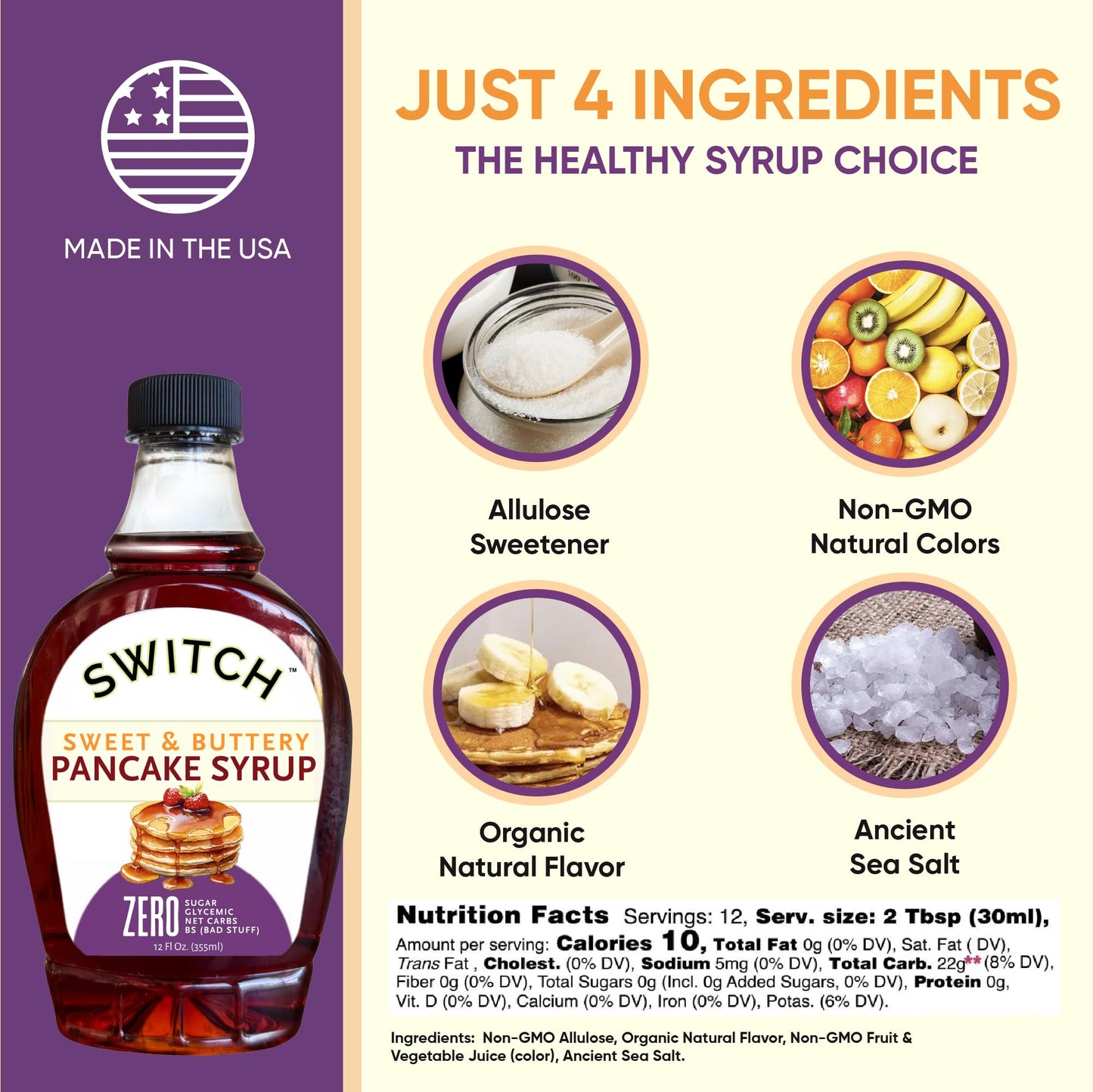 Scrummy Pancake Syrup, Sweet & Buttery Sugar Free Syrup for Pancakes, Waffles & More, Zero Sugar, Zero Net Carbs, Diabetic Friendly, Keto, Vegan, Kosher, Gluten Free, Non-GMO Allulose & Organic Flavors - 12 Fl Oz Bottle (Pack of 1)