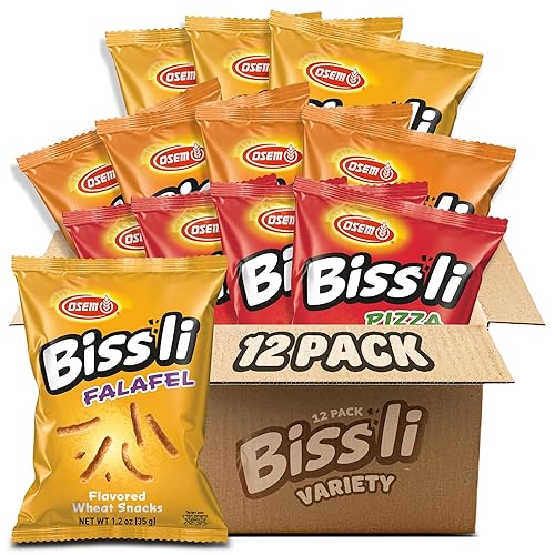 Osem Bissli Variety Pack - 3 Bold Flavors: Falafel, Pizza, BBQ, Baked Flavored Snacks, Crunchy Wheat Snacks for Kids & Adults - 1.23oz Bags (Pack