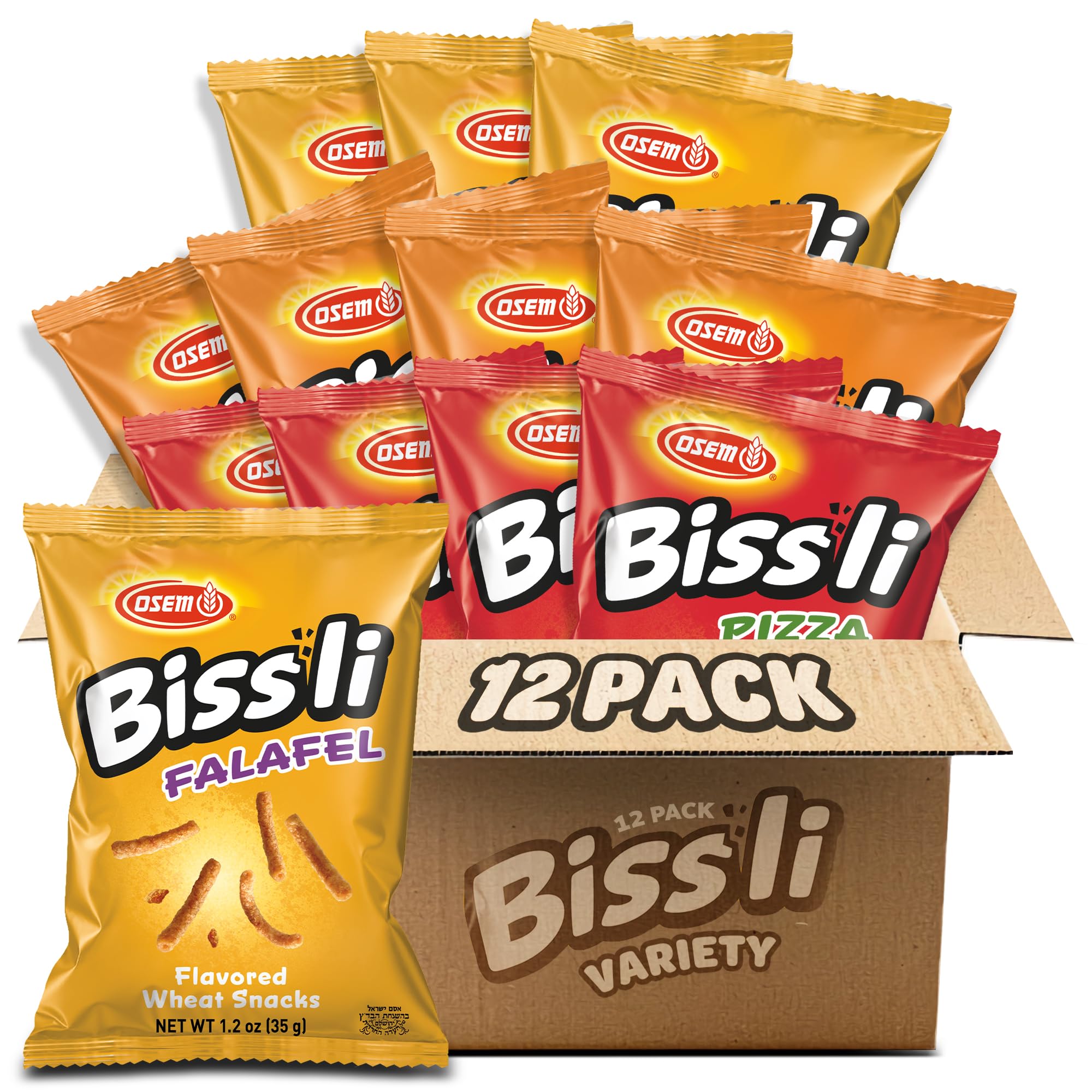 Osem Bissli Variety Pack - 3 Bold Flavors: Falafel, Pizza, BBQ, Baked Flavored Snacks, Crunchy Wheat Snacks for Kids & Adults - 1.23oz Bags (Pack