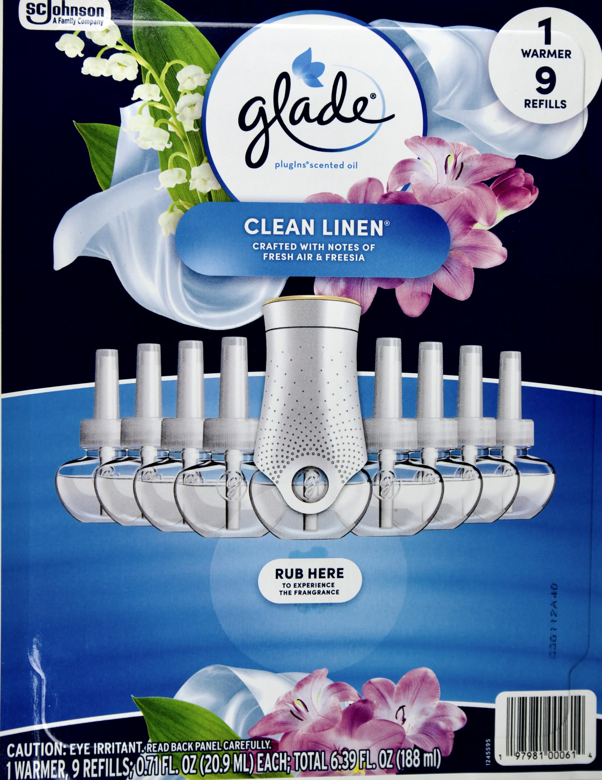 Glade PlugIns Clean Linen Scented Oil - 9 Refills + 1 Warmer