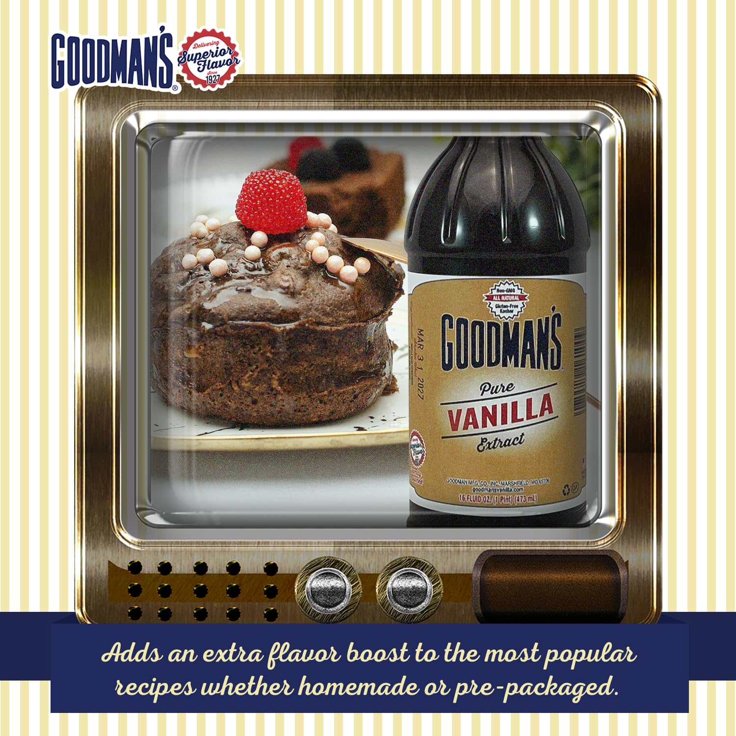 Goodman's Pure Vanilla Extract - Gluten-Free, Non-GMO, Kosher, Low Carb & Low Calorie - Madagascar Bourbon Vanilla Extract Ideal for Baking, Cooking