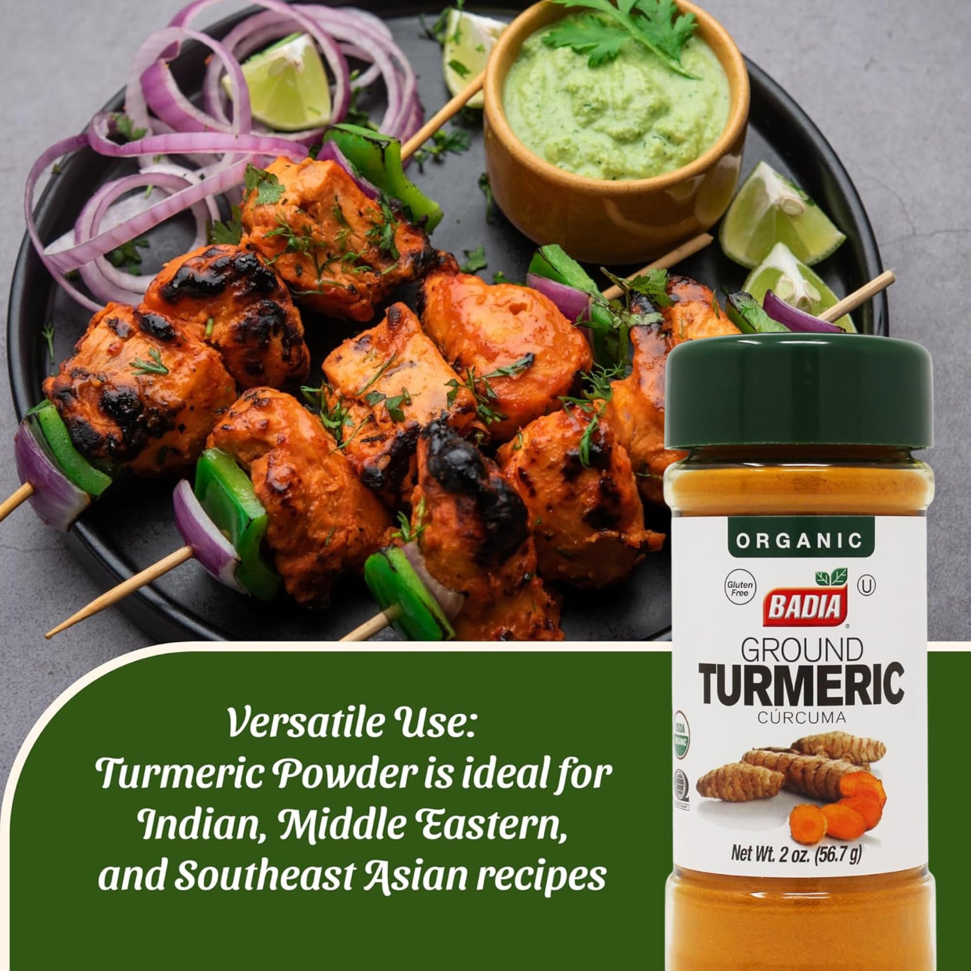 Badia Organic Turmeric Powder, 2 oz - Rich in Curcumin, Perfect for Cooking, Smoothies & Wellness