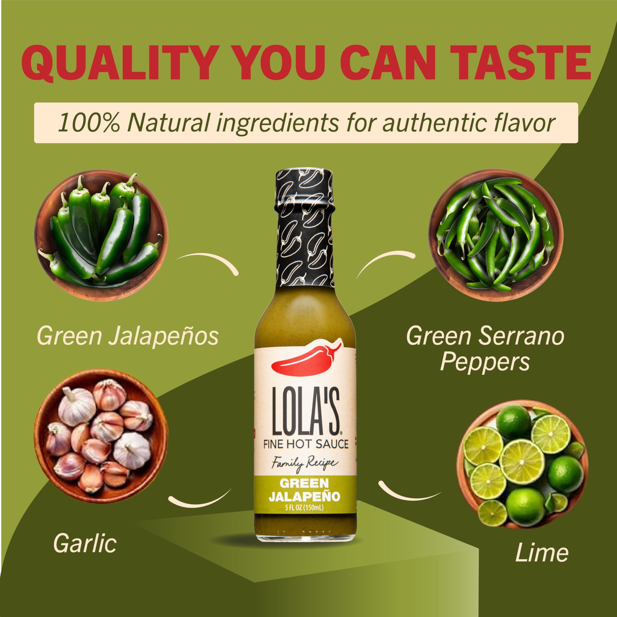 Lola's Fine Hot Sauce 6-Pack Gift Set, Includes Lola's Hot Sauce Original, Green Jalapeño, Ghost Pepper, Trinidad Scorpion, Mango Scotch Bonnet
