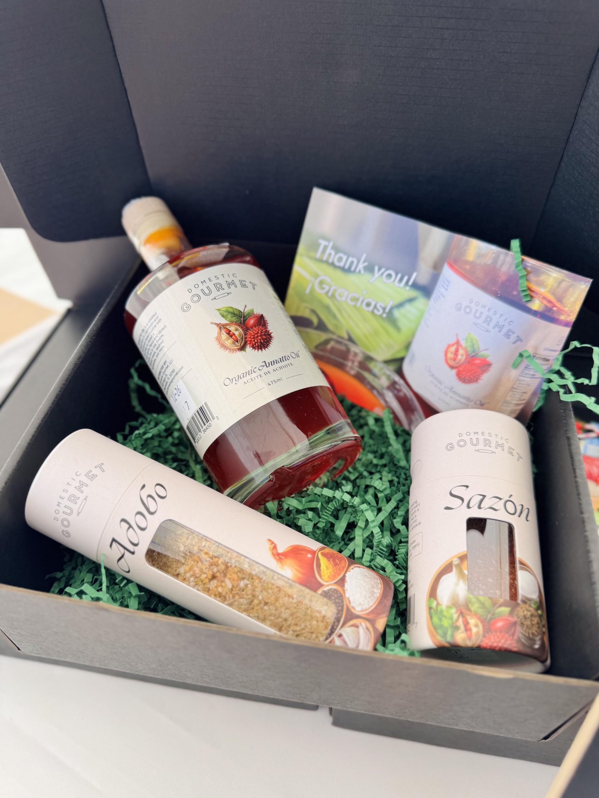 Domestic Gourmet Gift Box, Organic Latin American Cooking Set with Annatto Oil, Adobo, and Sazón