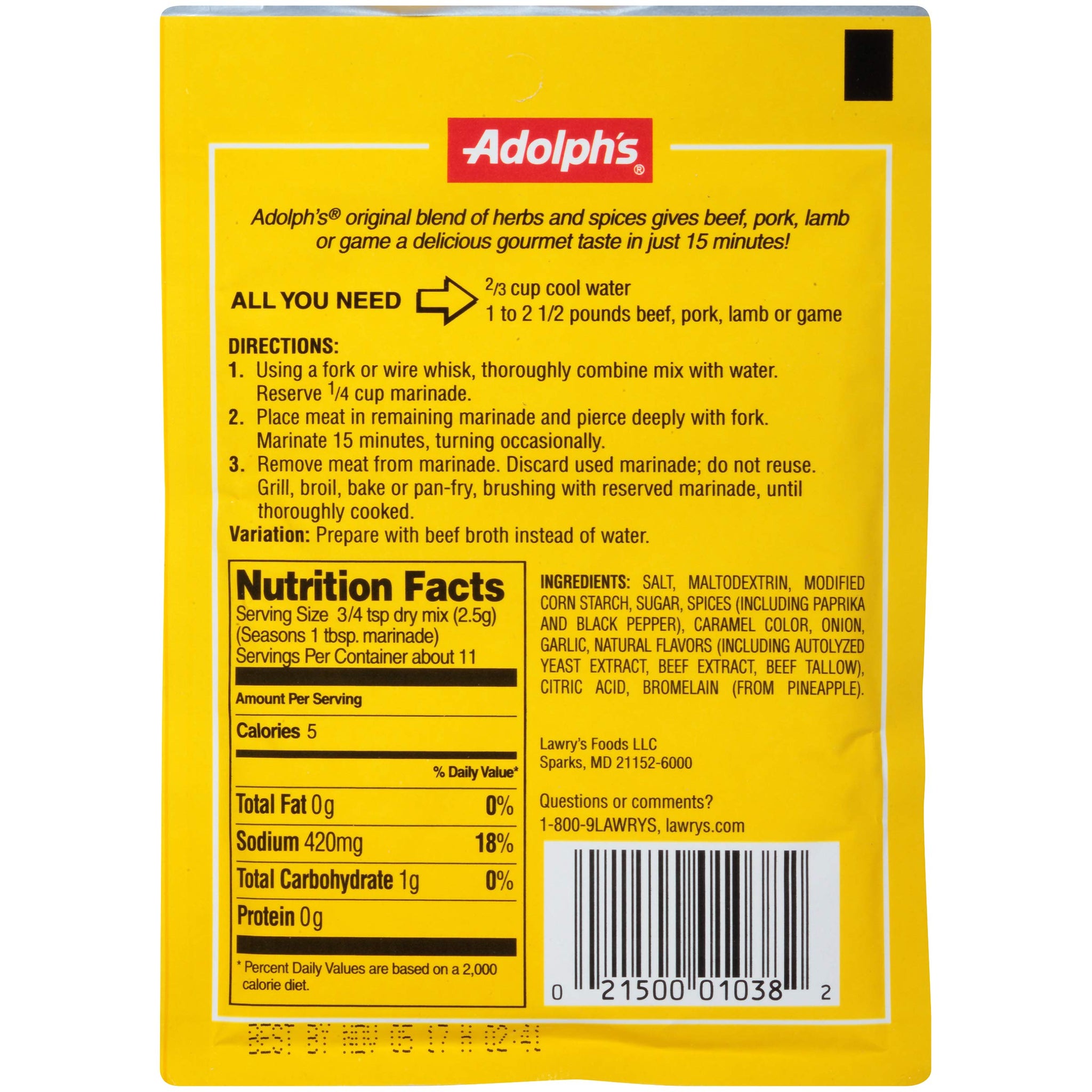 Adolph's Marinade in Minutes, Meat Tenderizing Marinade Mix, Quick Flavor Enhancer for Beef and Meat Recipes, Original, 1 Ounce (Pack of 24)