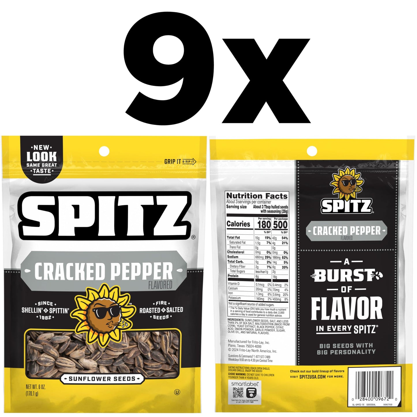 Spitz Sunflower Seeds, Cracked Pepper, 6 Ounce (Pack of 9)