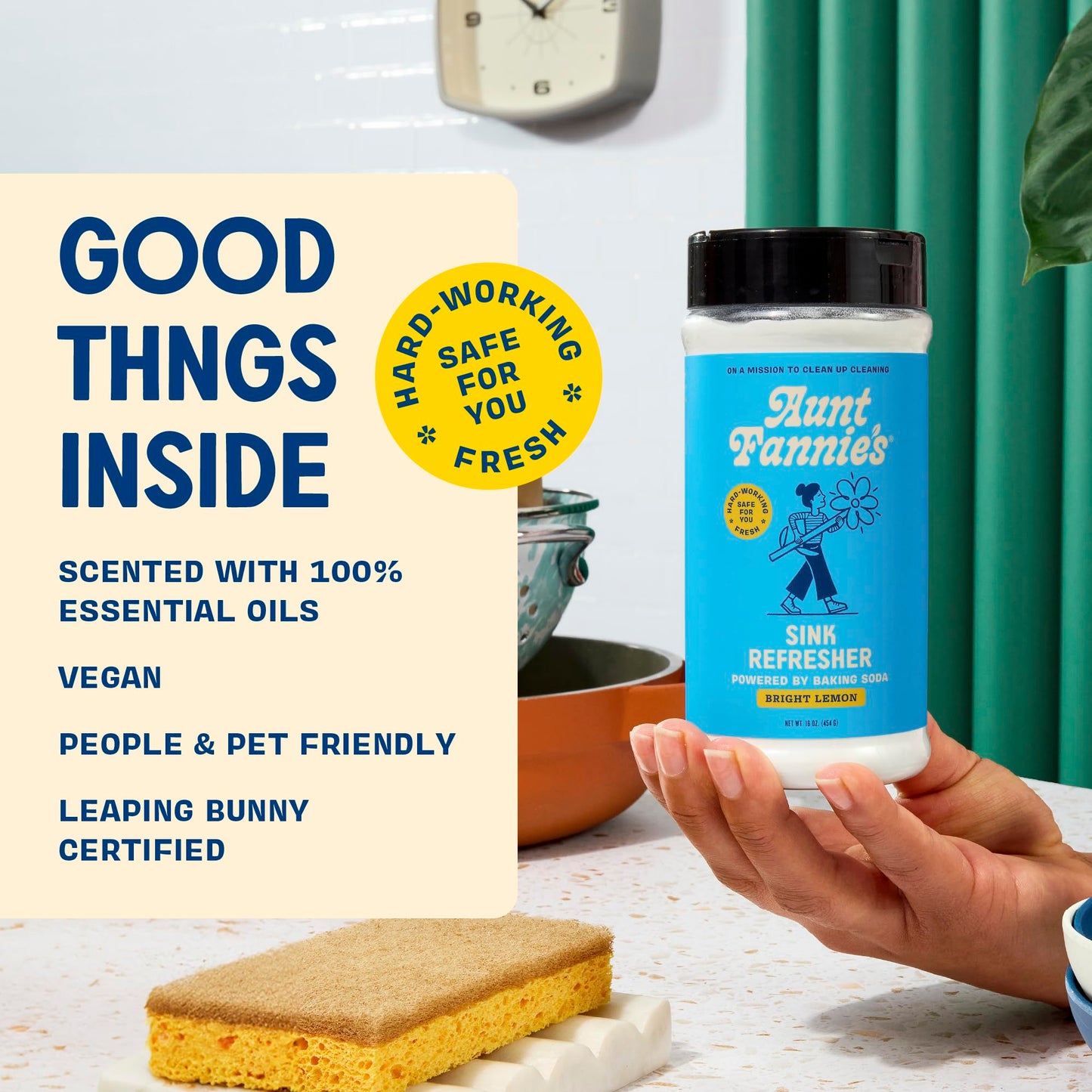 Aunt Fannie's Sink Refresher, Bright Lemon Powder Scrub and Odor Minimizer for Sinks, Drains and Garbage Disposals, 16 Ounces (Pack of 1)