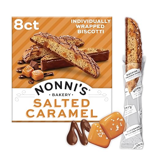 Nonni's Salted Caramel Biscotti, Individually Wrapped Italian Cookie Snacks, 8 Servings (Pack of 1)
