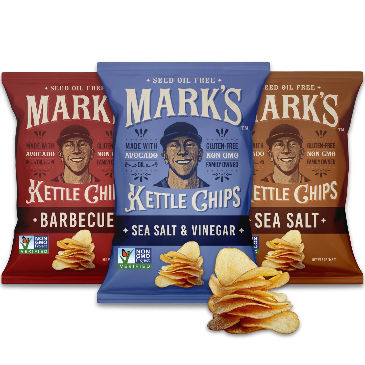 MARK’S Kettle Cooked Avocado Oil Potato Chips, Variety Pack - Gluten Free and Seed Oil Free | 3-Flavor Variety Pack, 5 oz (Pack of 3) | Gluten Free