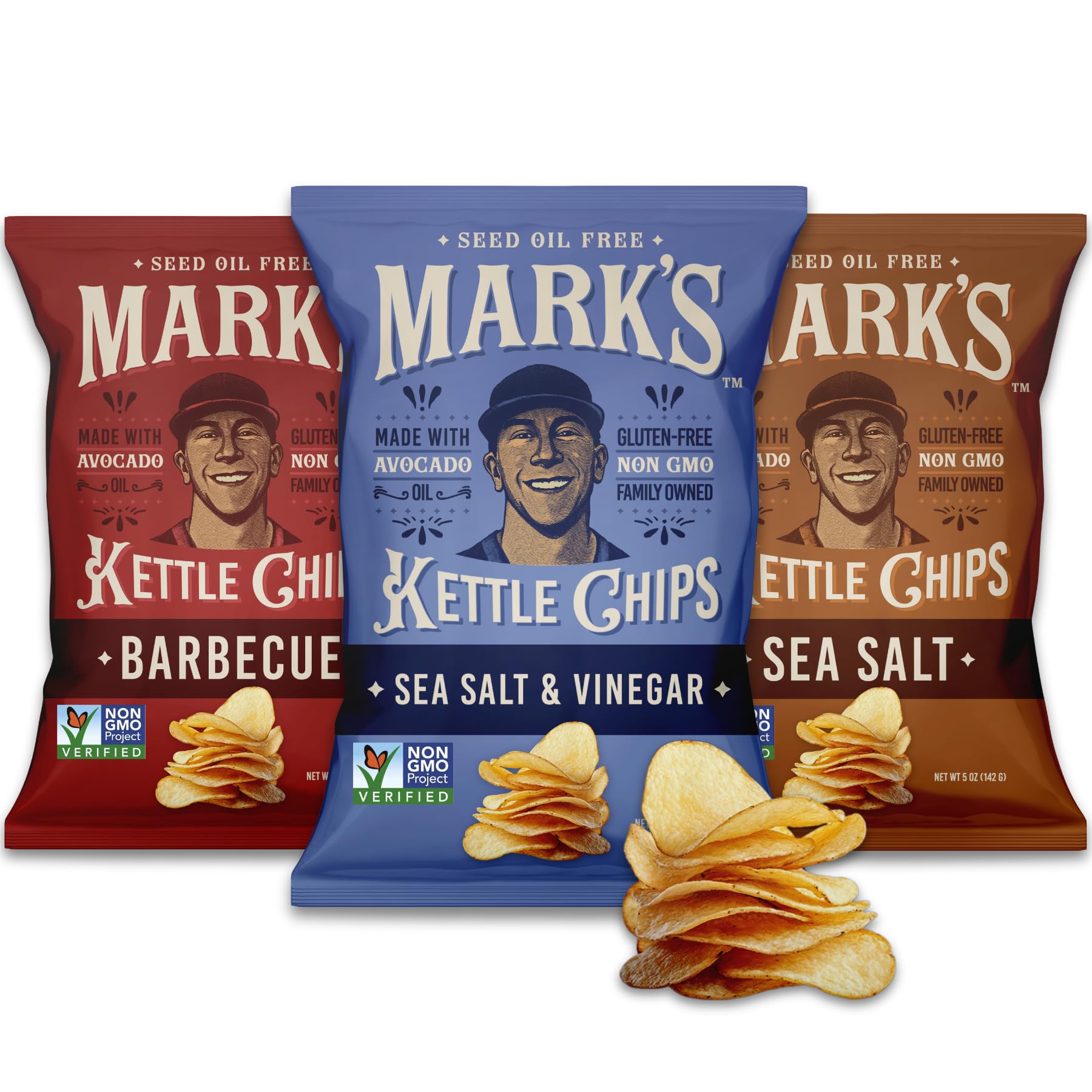 MARK’S Kettle Cooked Avocado Oil Potato Chips, Variety Pack - Gluten Free and Seed Oil Free | 3-Flavor Variety Pack, 5 oz (Pack of 3) | Gluten Free