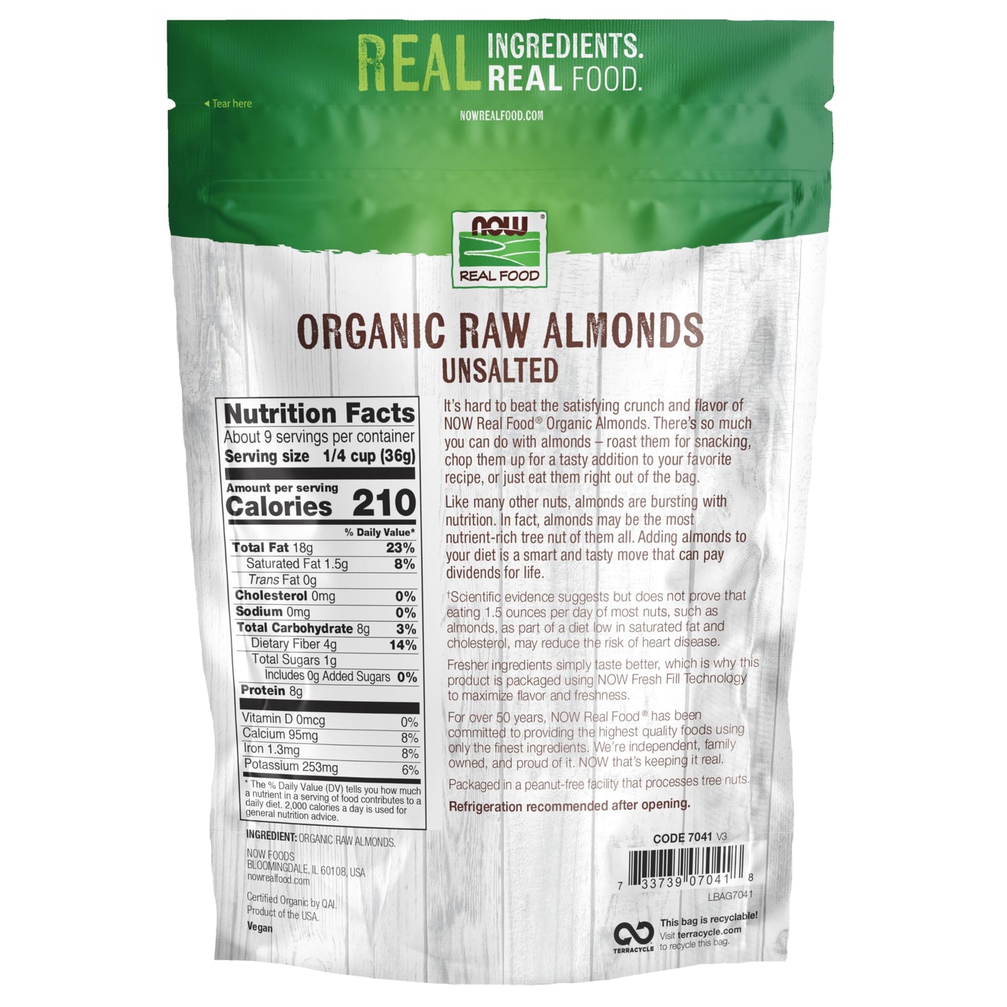 NOW Foods, Certified Organic Almonds, Raw and Unsalted, Good Source of Protein and Fiber, Grown in the USA, Certified Non-GMO, 12-Ounce (Packaging May