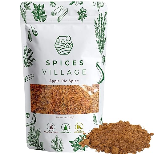SPICES VILLAGE Apple Pie Spice [ 8 oz ] - Cinnamon, Ginger, Nutmeg, and Allspice Mix - Kosher, Gluten Free, Non GMO, Resealable Bulk Bag