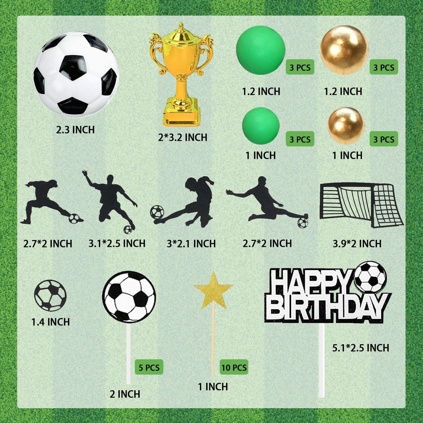 36 PCS Soccer Cake Toppers - Football Cake Decorations for Soccer Theme Party Supplies