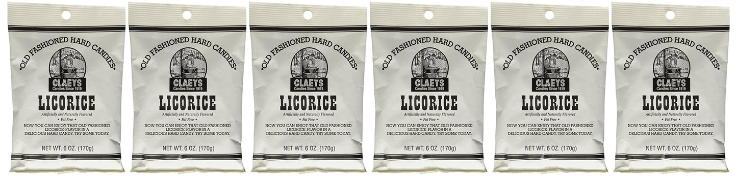 Claeys Candies Licorice - Old Fashioned Hard Candy - Artificially and Naturally Flavored - Fat-Free - 6 Ounce - 6-Pack