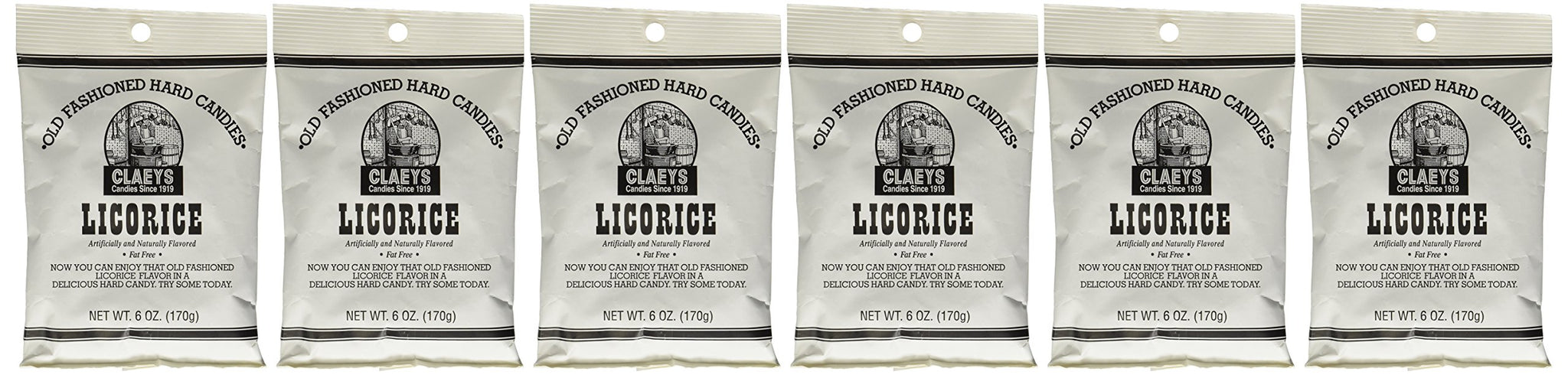 Claeys Candies Licorice - Old Fashioned Hard Candy - Artificially and Naturally Flavored - Fat-Free - 6 Ounce - 6-Pack