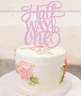 AHAORAY Half Way To One Cake Topper - Pink Glitter 6 Months Birthday Decorations Supplies - Half Birthday Decorations Baby Girl, for Baby