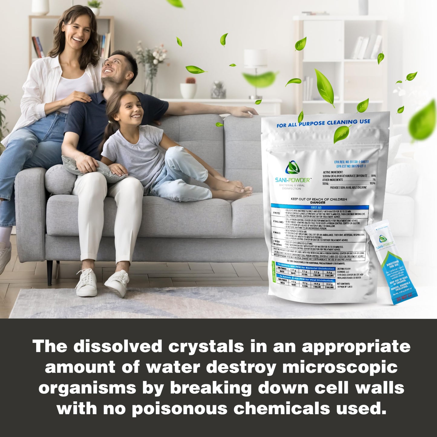 The Tile Doctor Sani Powder Granulated Hypochlorous Acid - Professional Grade Surface Disinfectant - Natural HOCL Multi Surface Cleaner - For Home