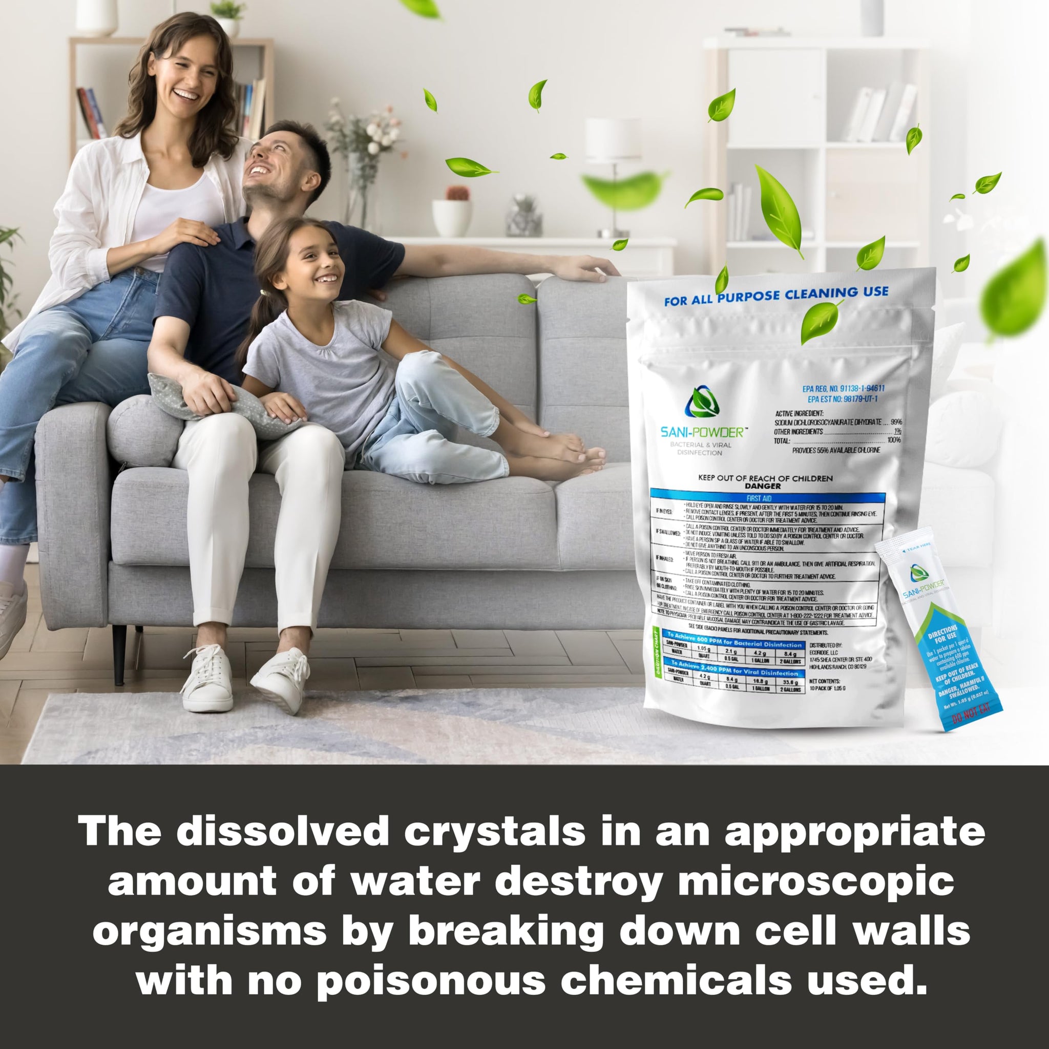 The Tile Doctor Sani Powder Granulated Hypochlorous Acid - Professional Grade Surface Disinfectant - Natural HOCL Multi Surface Cleaner - For Home