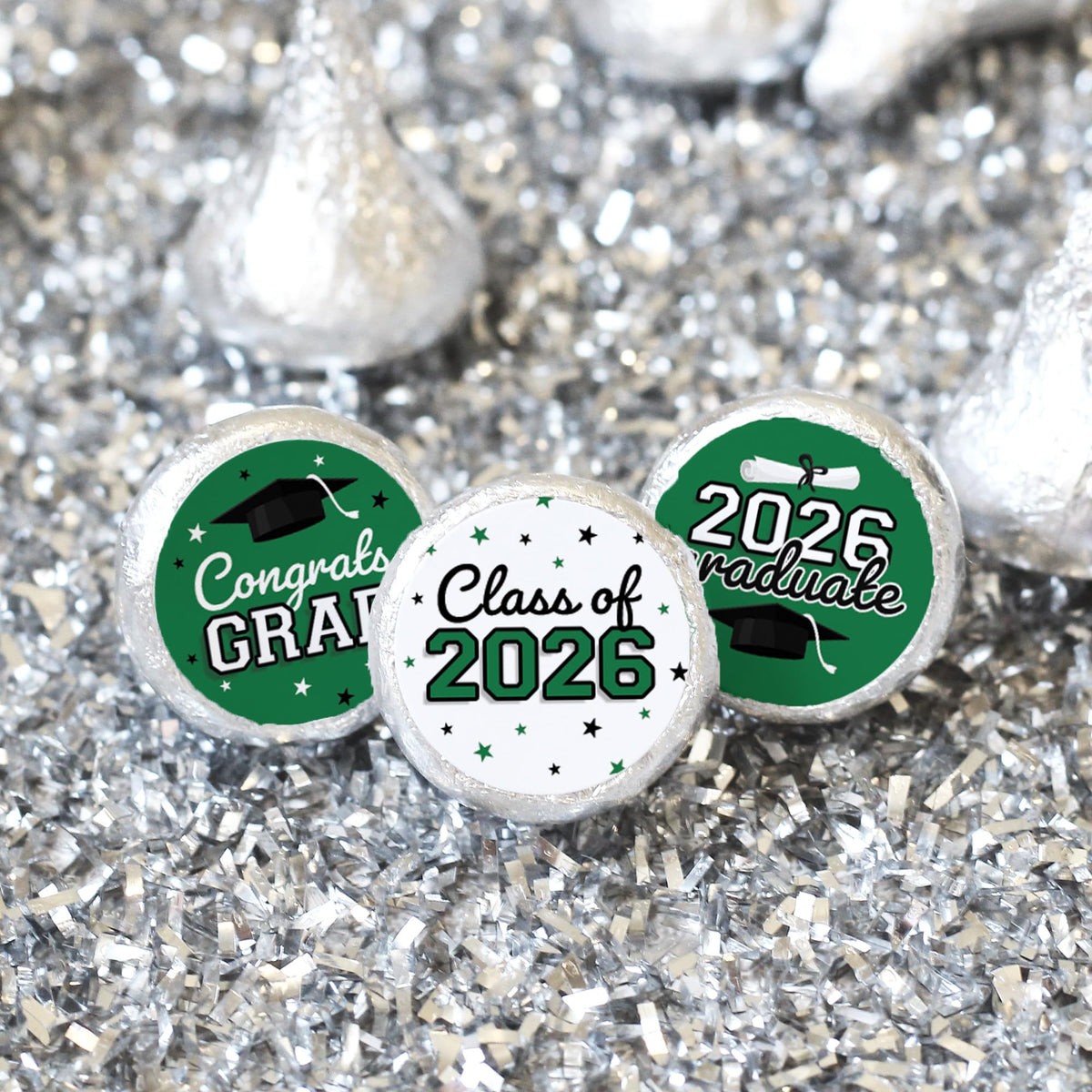 DISTINCTIVS Class of 2026 Graduation Candy Stickers for Chocolate Drops, Green Grad Party Favors - 216 Count