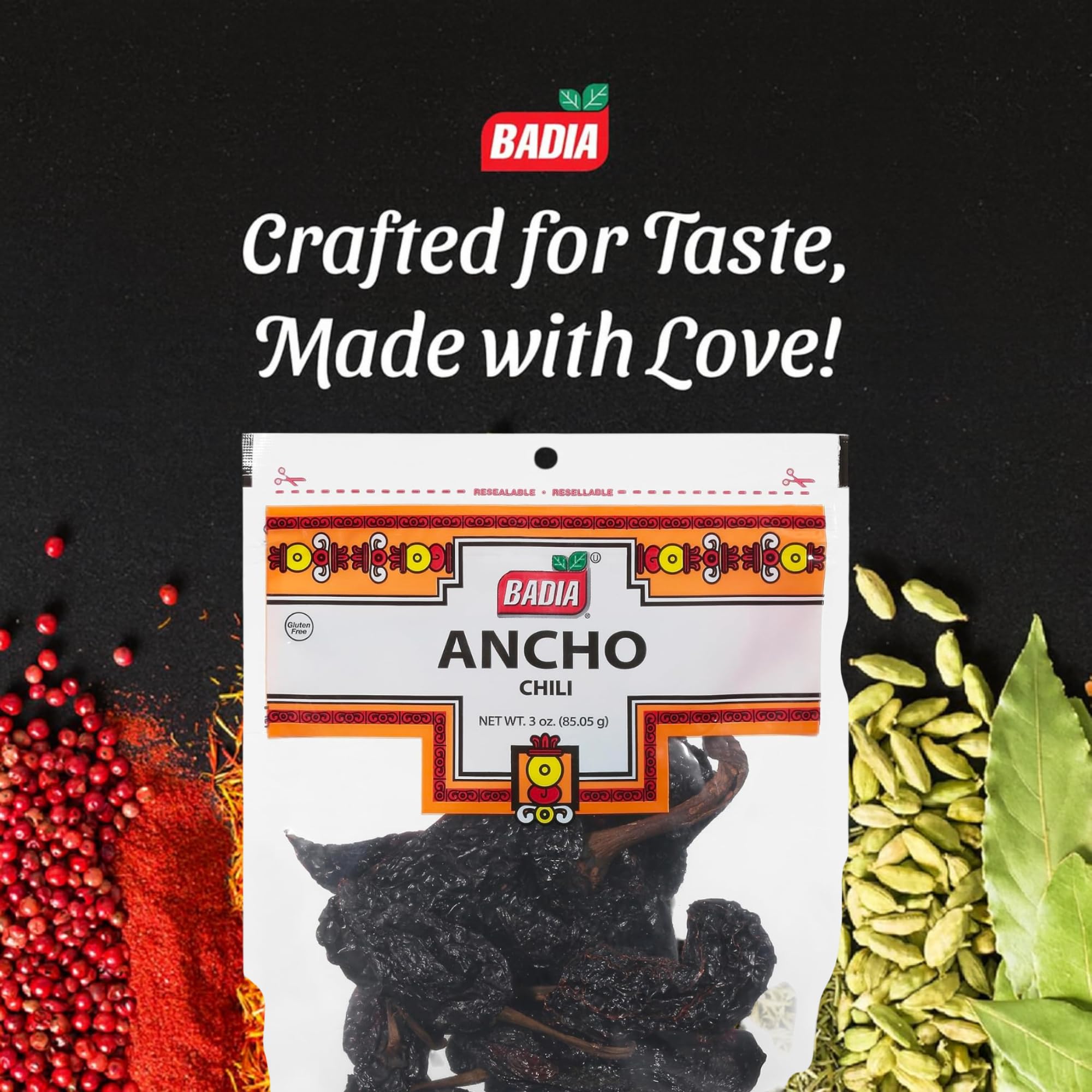 Badia Ancho Chili, 3 oz - Dried Poblano Chile Peppers for Authentic Mexican & Latin Dishes, Mild Hot