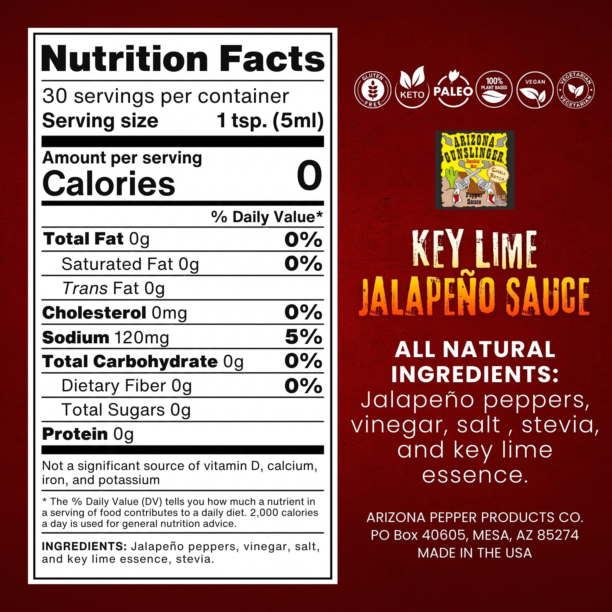 Arizona Gunslinger Key Lime Jalapeño Sauce - Bold and Zesty Key Lime Flavoring with Mild Jalapeño Heat, Perfect Chili Citrus Seasoning and Marinade