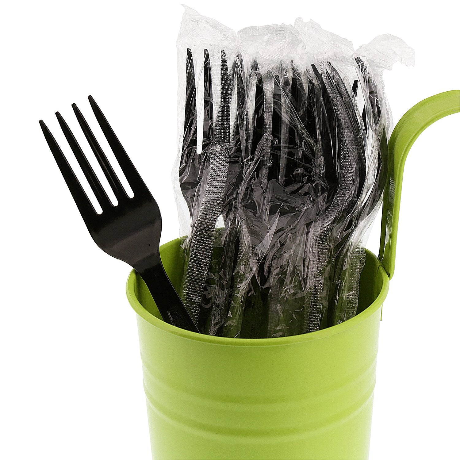 AmerCareRoyal Heavy Weight Individually Wrapped Disposable Polystyrene Plastic Forks for Restaurants and Catering, Black, Pack of 1000