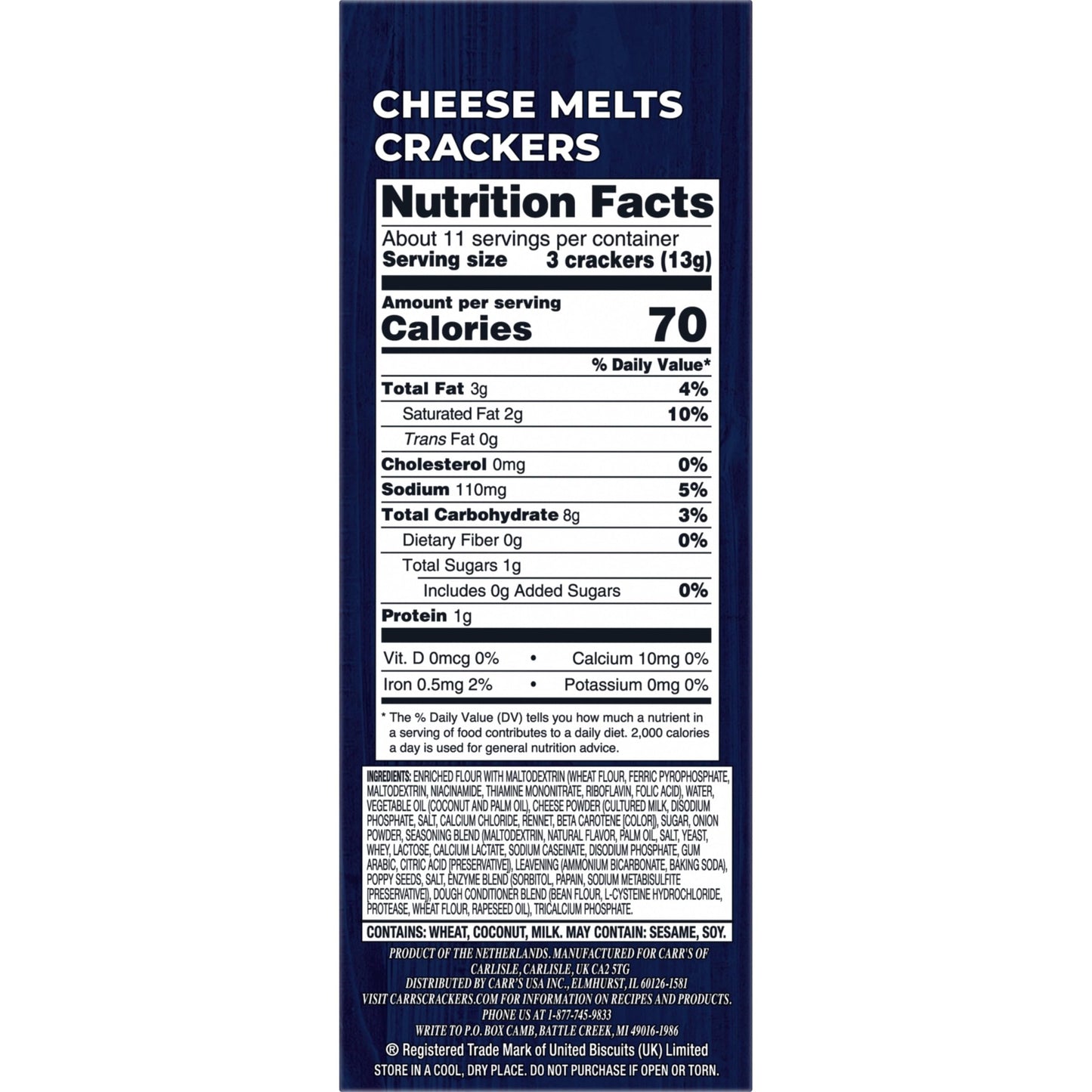 Carr's Crackers, Snack Crackers, Party Snacks, Cheese Melts, 5.3oz Box (1 Box)