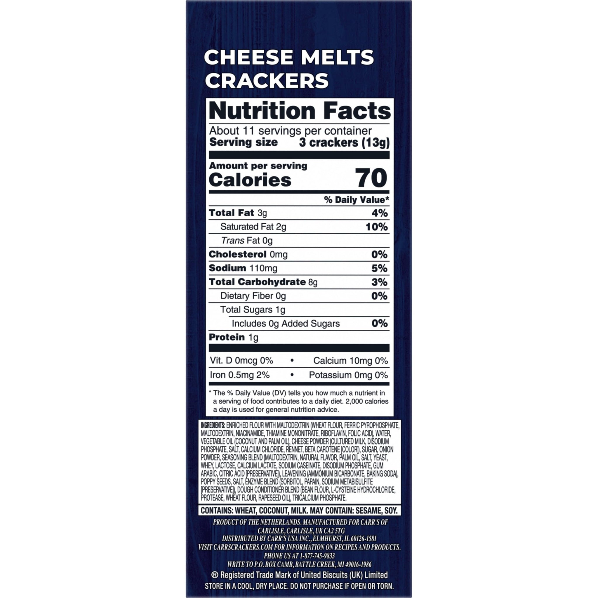 Carr's Crackers, Snack Crackers, Party Snacks, Cheese Melts, 5.3oz Box (1 Box)