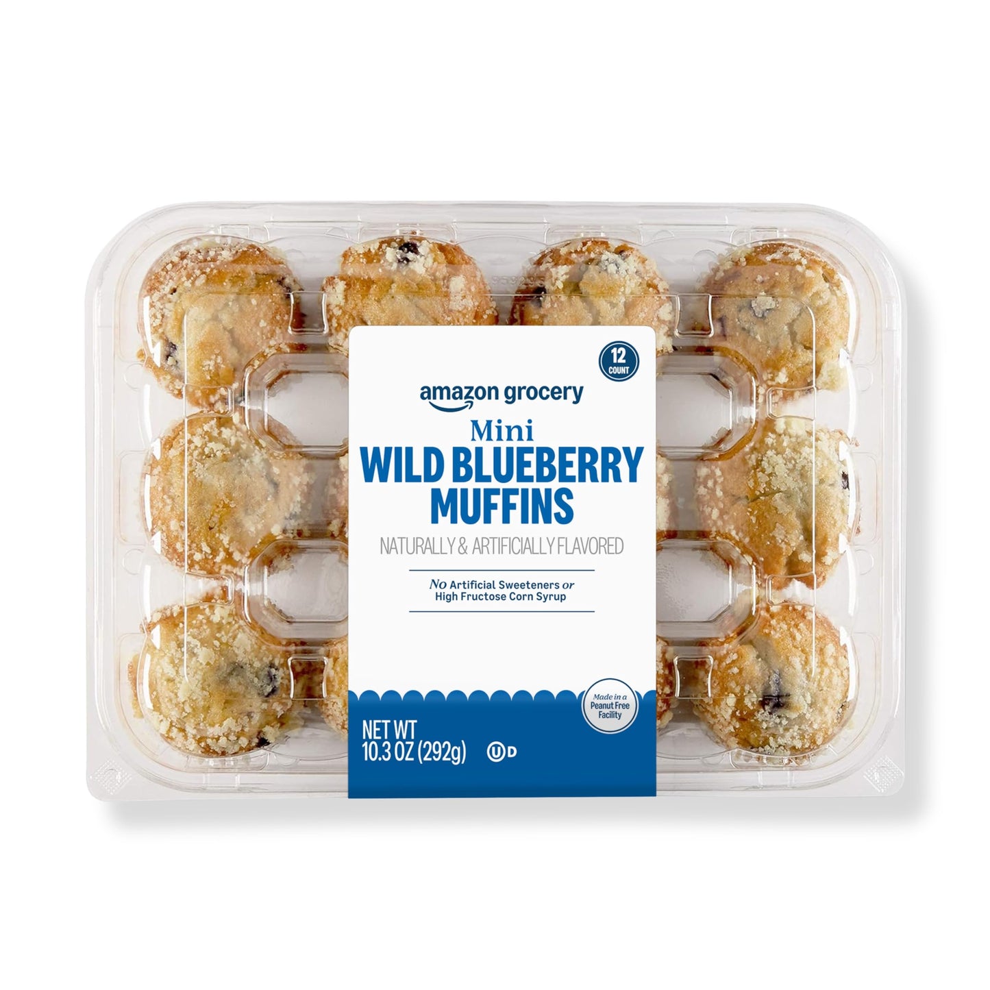 Amazon Grocery, Mini Wild Blueberry Muffins, 10.3 Oz, 12 Ct, Frozen