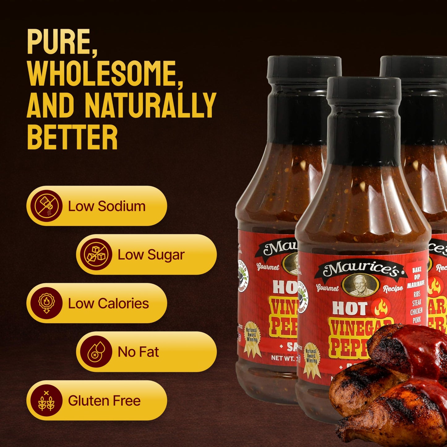 Maurice’s Southern Gold BBQ Sauce, Hot Pepper- Carolina Gold Barbecue Sauce with Bold Pepper Heat- Authentic Southern Carolina Barbeque Dressing