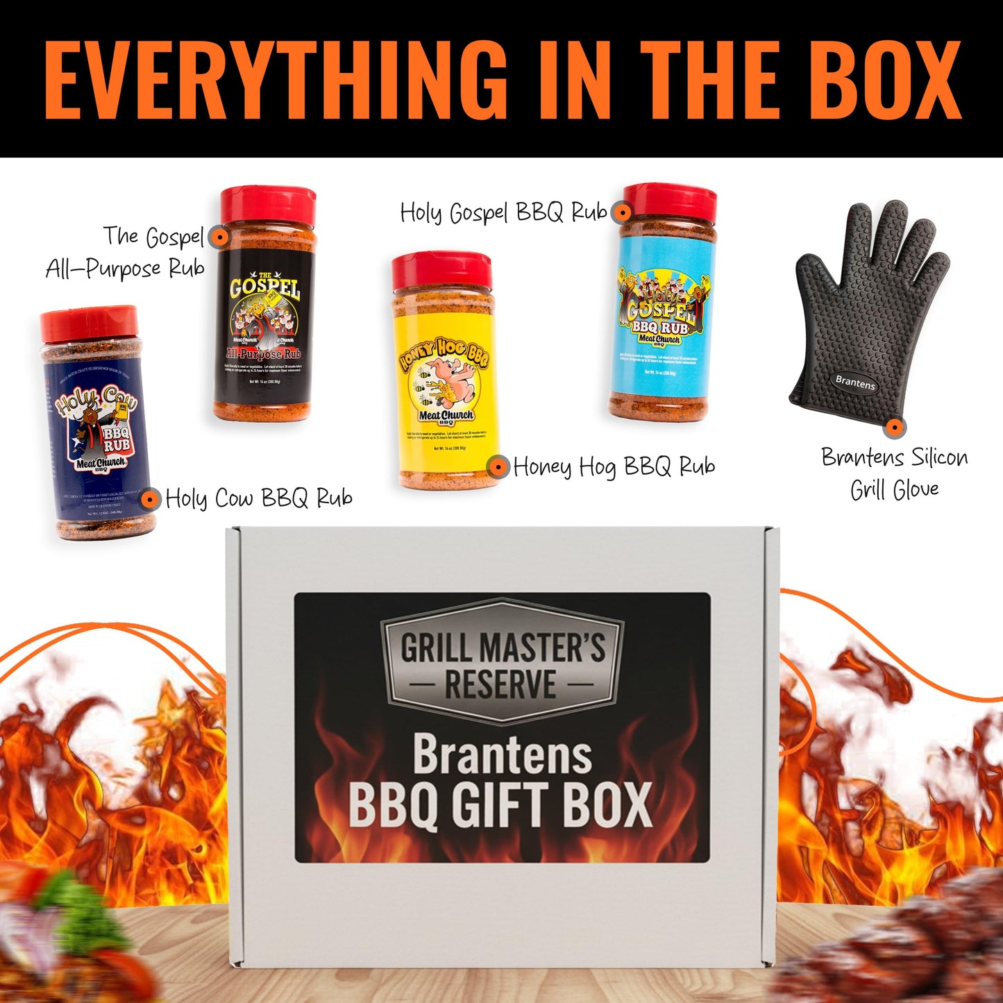 Branten's BBQ Rub Gift Box Combo: Four Bottles of Seasoning for Meat and Vegetables, Gluten Free, Total of 49.5 Ounces, with BBQ Silicone Mitt