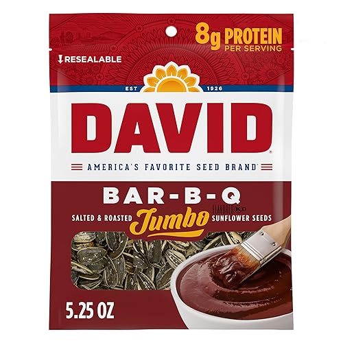 DAVID SEEDS Roasted and Salted Bar-B-Q Jumbo Sunflower Seeds, 5.25 oz, 12 Pack
