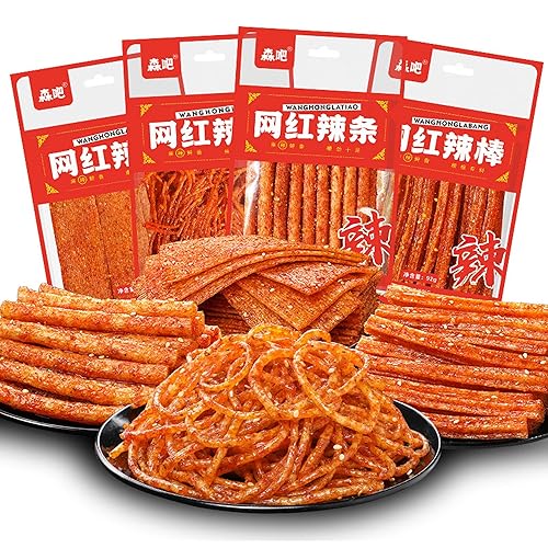 Spicy Strips,Latiao,4 Packs Chinese Spicy Sticks,Classic Piquancy Daily Party Latiao Delicious Snack-3.2Oz Per Pack