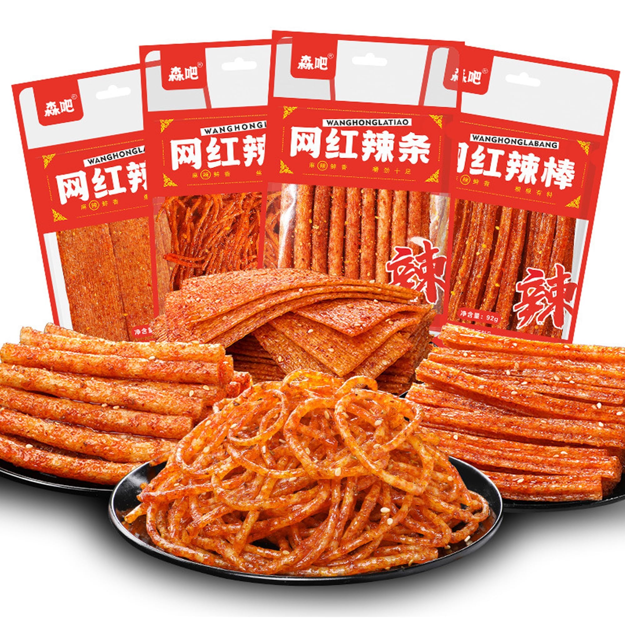 Spicy Strips,Latiao,4 Packs Chinese Spicy Sticks,Classic Piquancy Daily Party Latiao Delicious Snack-3.2Oz Per Pack
